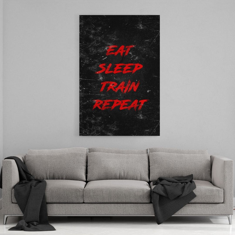 Leinwandbild mit Hintergrund 1 - EAT, SLEEP, TRAIN, REPEAT - rot - Hustling Sharks
