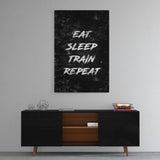 Leinwandbild mit Hintergrund 1 - EAT, SLEEP, TRAIN, REPEAT - weiß - Hustling Sharks