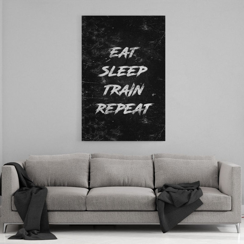 Leinwandbild mit Hintergrund 2 - EAT, SLEEP, TRAIN, REPEAT - weiß - Hustling Sharks