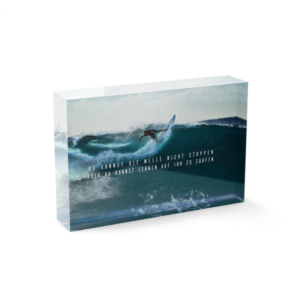 Lerne zu Surfen - Acrylglasblock 15x10 - Hustling Sharks