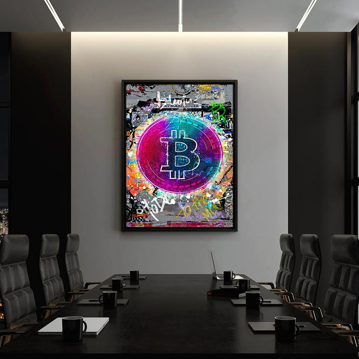 Colorful Bitcoin - Wandbild mit Hintergrund 1 - Hustling Sharks