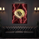 Electrified Bitcoin - red - Wandbild mit Hintergrund 3 - Hustling Sharks