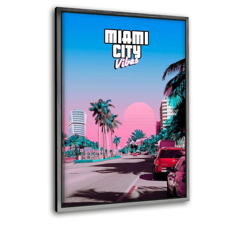 Miami Vibes - Leinwandbild mit Schattenfuge "silber" - Hustling Sharks