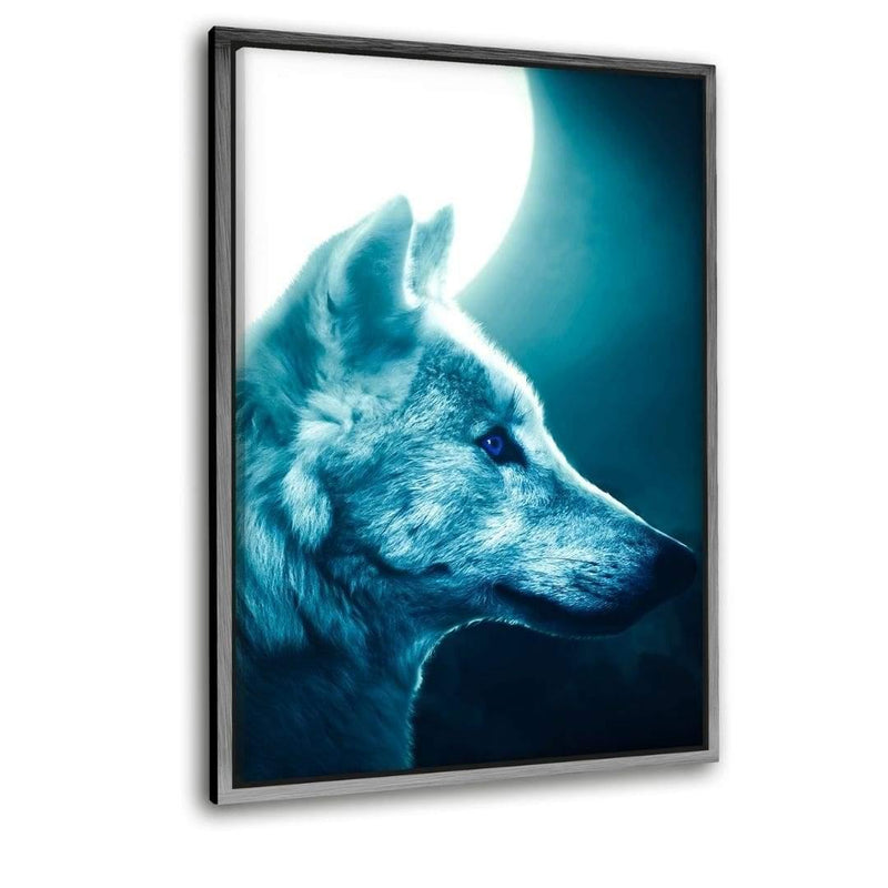 Moon Wolf - Leinwandbild mit Schattenfuge "silber" - Hustling Sharks