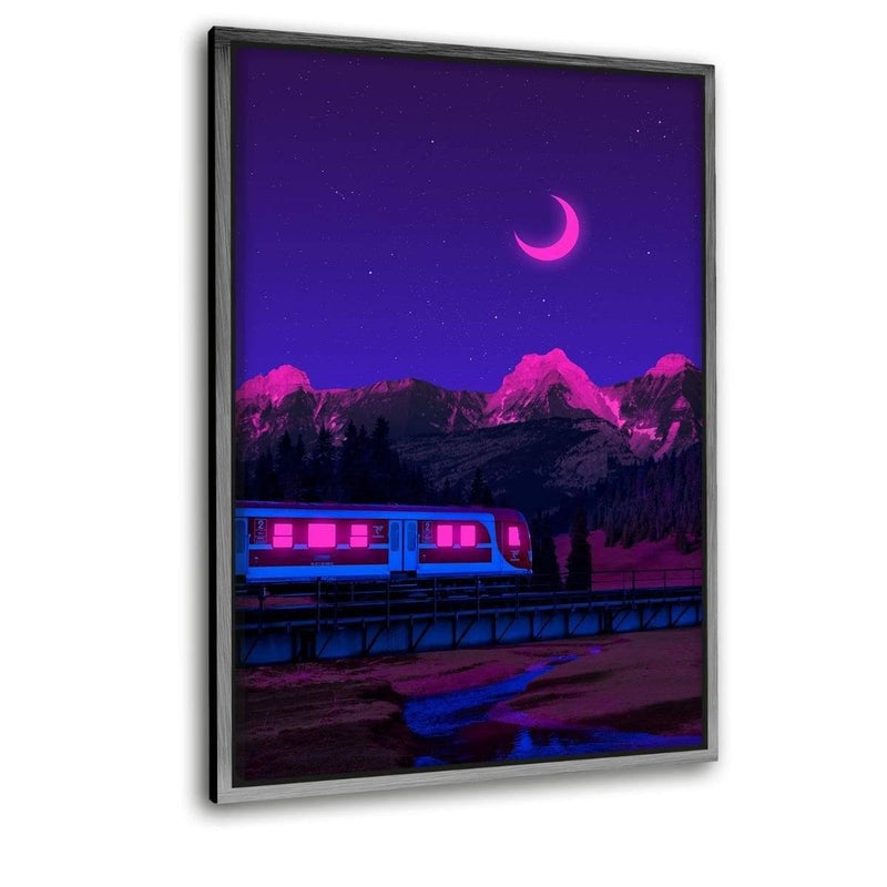 Neon Worlds 3 - Leinwandbild mit Schattenfuge "silber" - Hustling Sharks