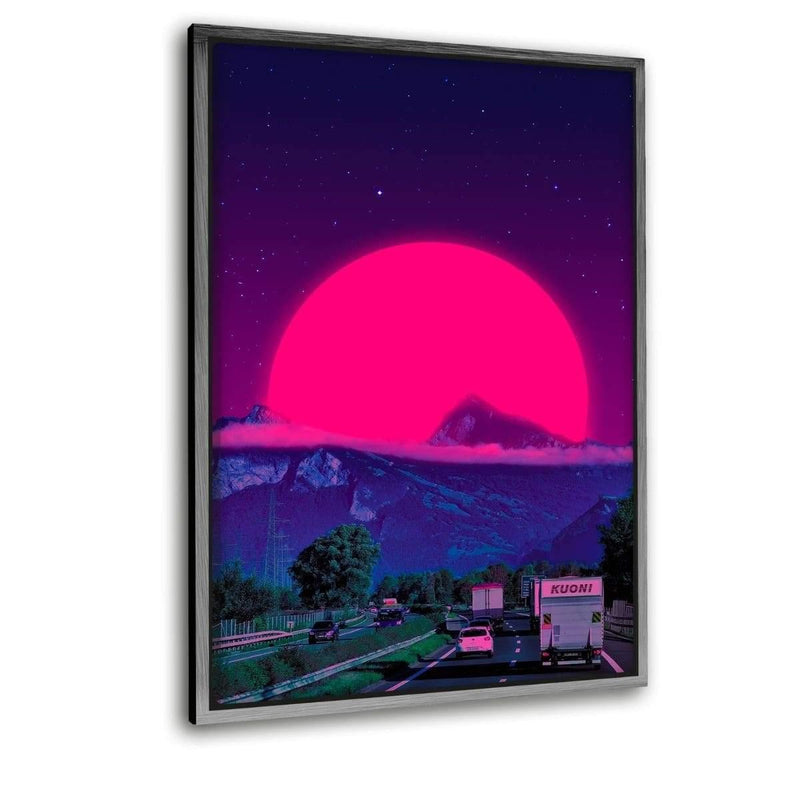 Neon Worlds 4 - Leinwandbild mit Schattenfuge "silber" - Hustling Sharks