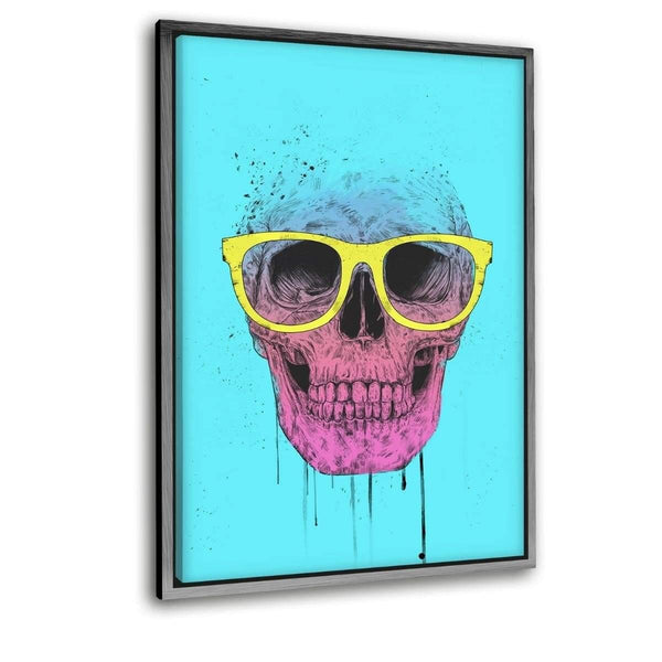 Pop Art Skull With Glasses - Leinwandbild mit Schattenfuge "silber" - Hustling Sharks