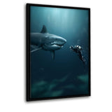 Shark x Diver - Leinwandbild mit Schattenfuge "schwarz" - Hustling Sharks