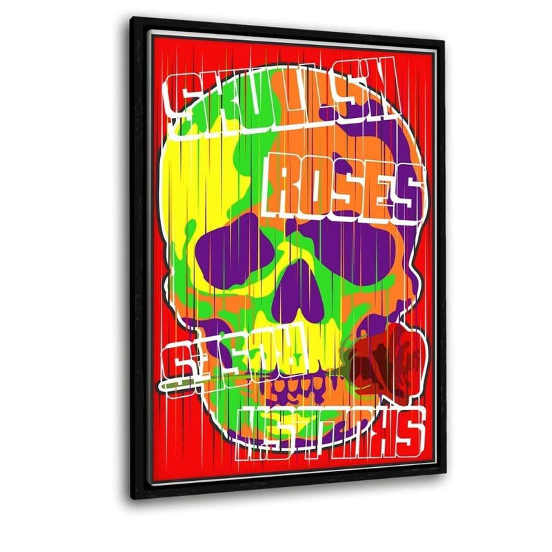 Skulls And Roses - Leinwandbild mit Schattenfuge "schwarz" - Hustling Sharks