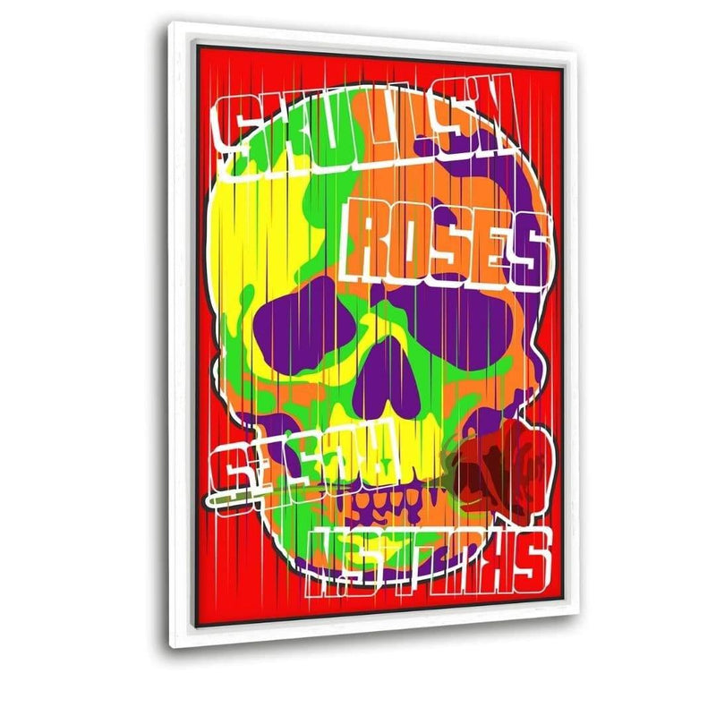 Skulls And Roses - Leinwandbild mit Schattenfuge "weiß" - Hustling Sharks