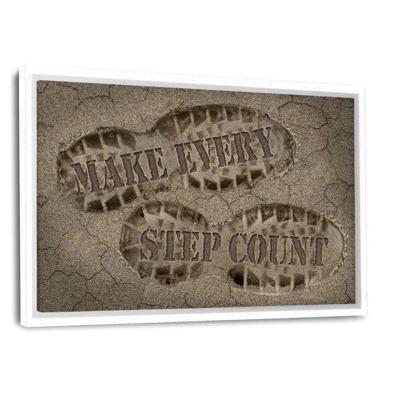 MAKE EVERY STEP COUNT! - Leinwandbild mit Schattenfuge "weiß" - Hustling Sharks