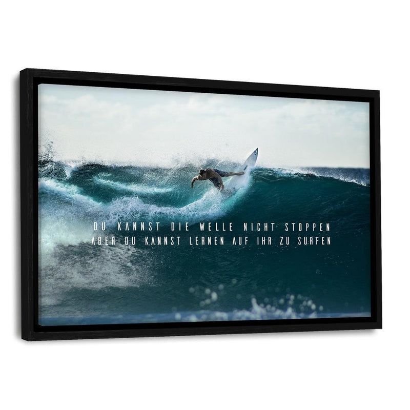 LERNE ZU SURFEN - Leinwandbild mit Schattenfuge "schwarz" - Hustling Sharks