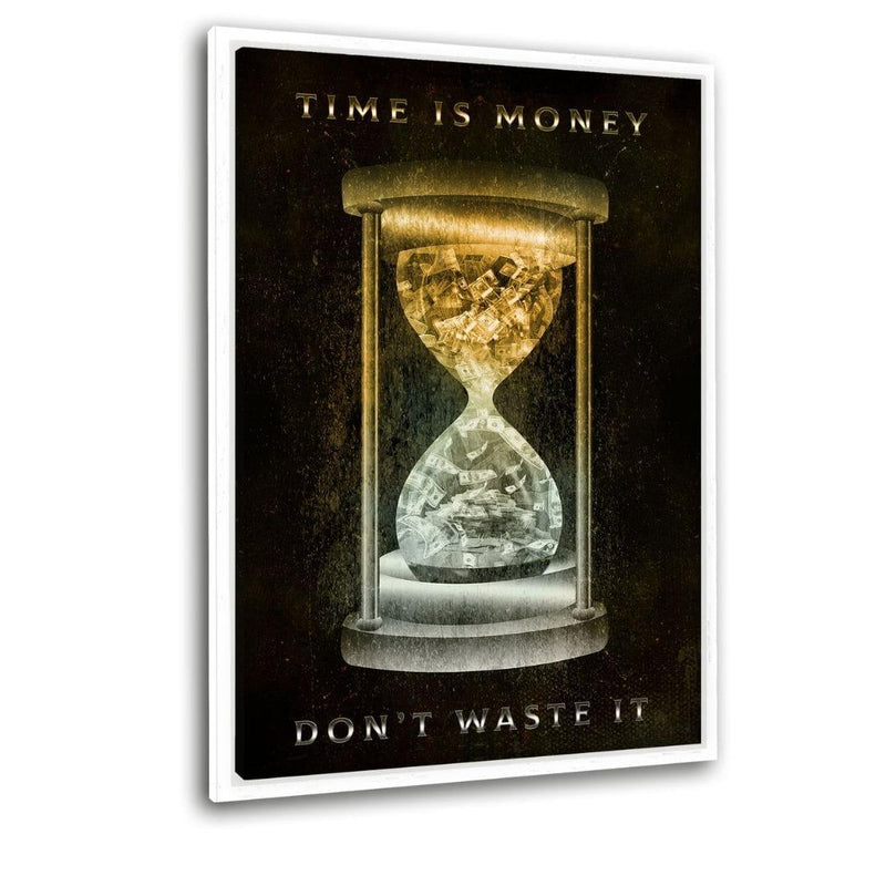 Time Is Money- Leinwandbild mit Schattenfuge "weiß" - Hustling Sharks