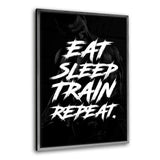 EAT, SLEEP, TRAIN & REPEAT. - Leinwandbild mit Schattenfuge "silber" - Hustling Sharks