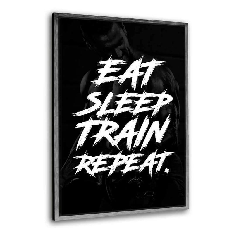 EAT, SLEEP, TRAIN & REPEAT. - Leinwandbild mit Schattenfuge "silber" - Hustling Sharks